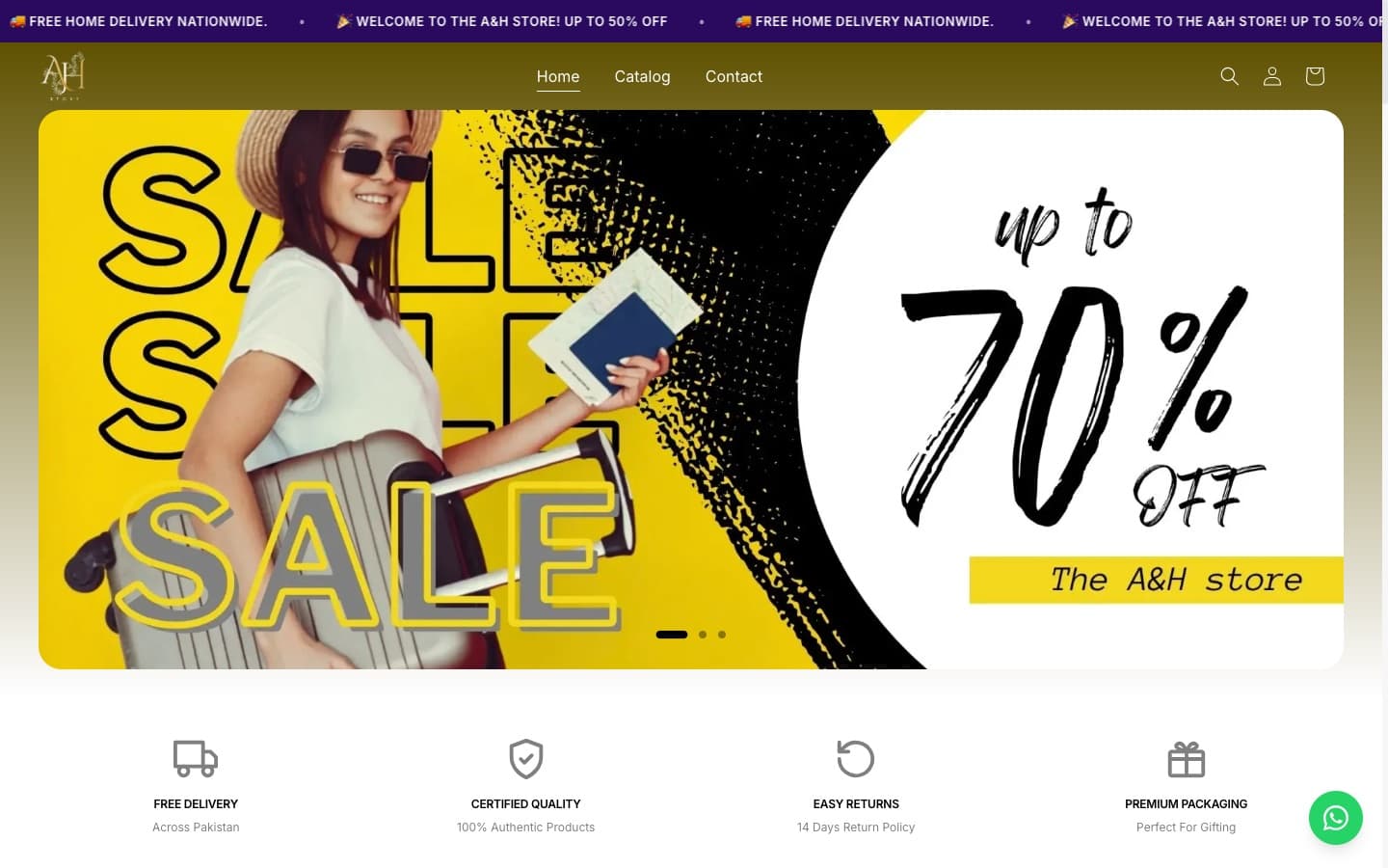 The A&H Store — Nationwide retail storefront with catalogue, accounts and cart.